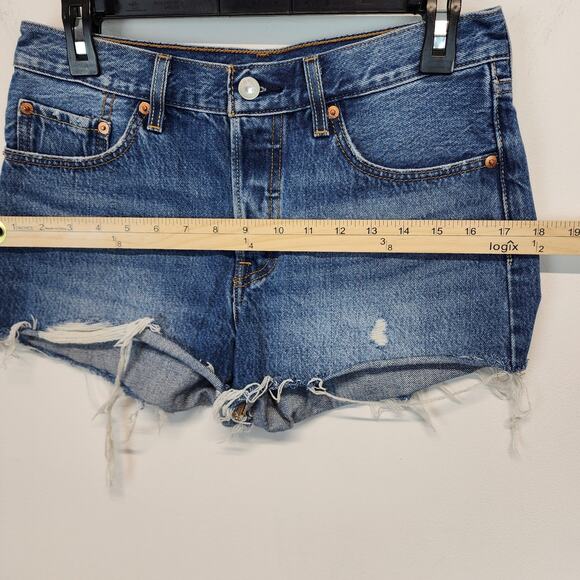 Levis 501 High Rise Cutoff Denim Shorts Size 27" Distressed Ripped 100% Cotton - Picture 8 of 12
